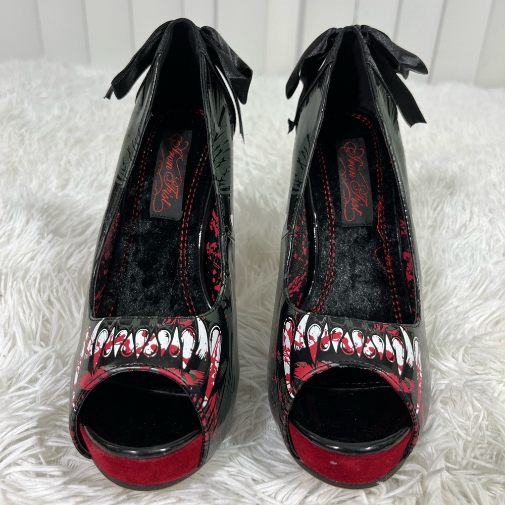 💔SOLD💔IRON FIST Wolf Beater Platform Stiletto Heels Faux Leather Back Bow 5 - Picture 2 of 10